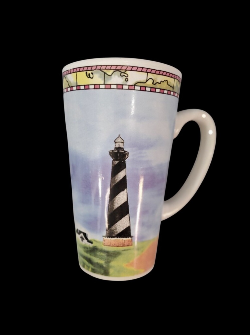 Lighthouse Tall Ceramic Coffee Mug - Pastel Blue and Black